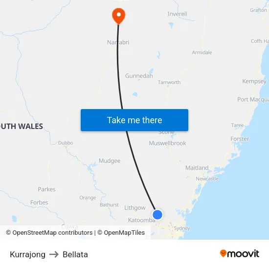 Kurrajong to Bellata map