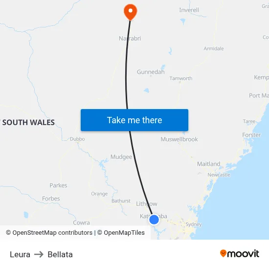 Leura to Bellata map