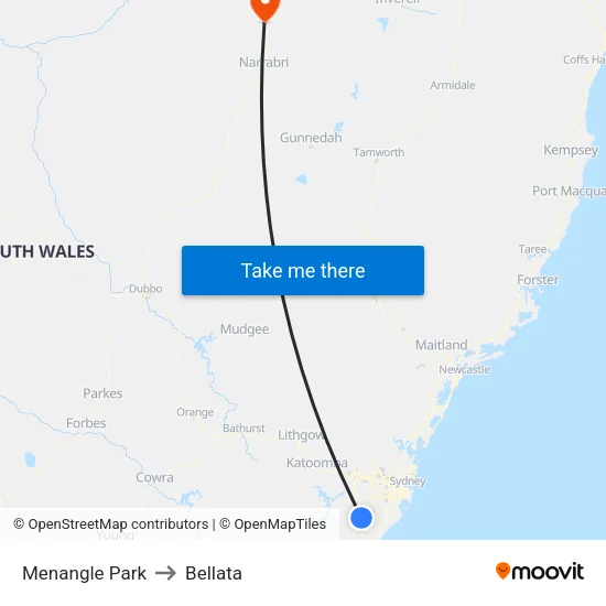 Menangle Park to Bellata map