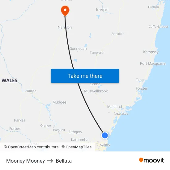 Mooney Mooney to Bellata map