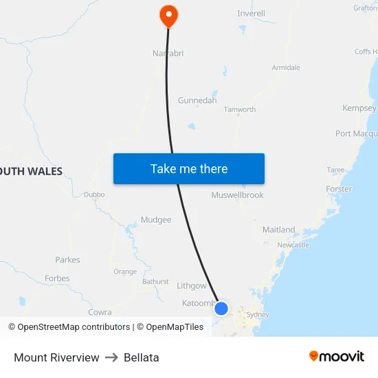 Mount Riverview to Bellata map