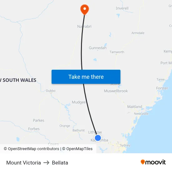 Mount Victoria to Bellata map