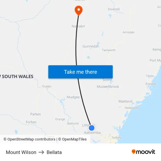 Mount Wilson to Bellata map
