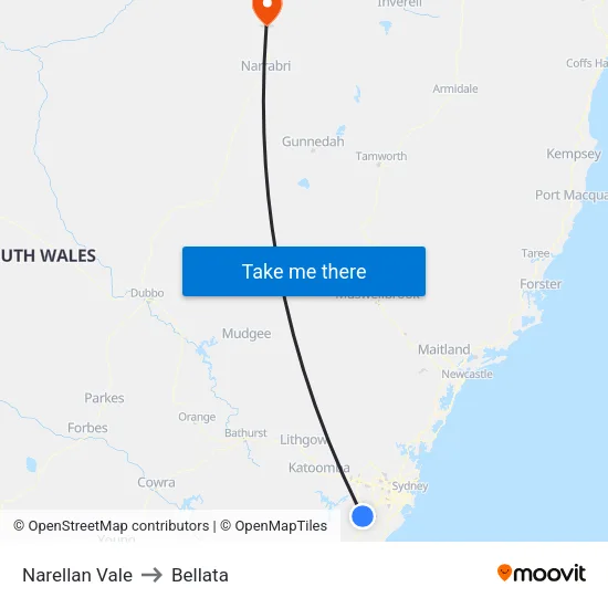 Narellan Vale to Bellata map
