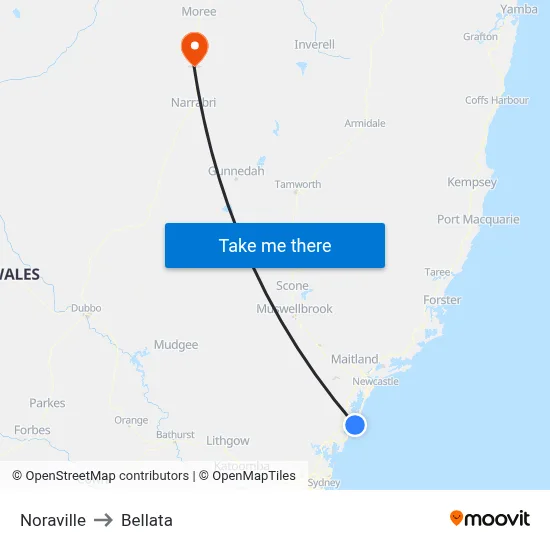 Noraville to Bellata map