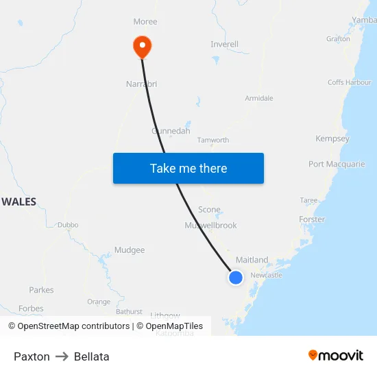 Paxton to Bellata map