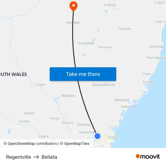 Regentville to Bellata map