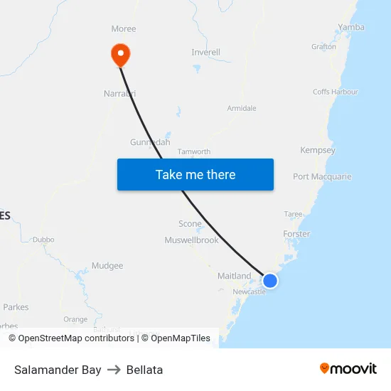 Salamander Bay to Bellata map