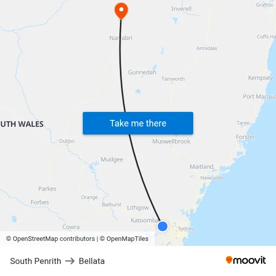 South Penrith to Bellata map