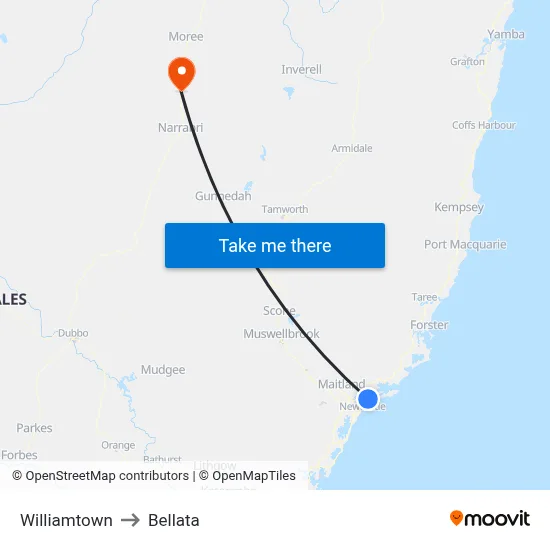 Williamtown to Bellata map