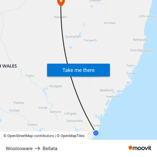 Woolooware to Bellata map