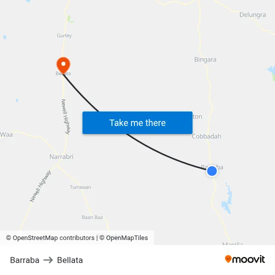 Barraba to Bellata map