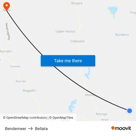 Bendemeer to Bellata map