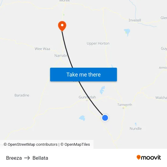 Breeza to Bellata map