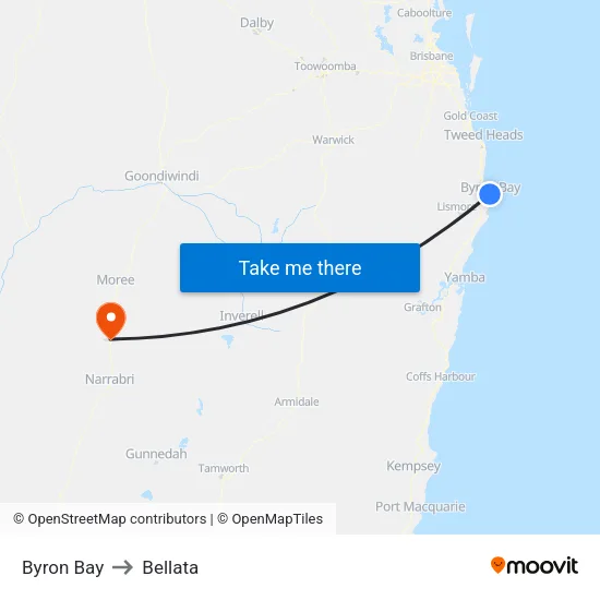 Byron Bay to Bellata map