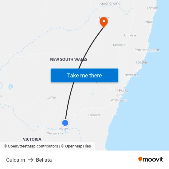 Culcairn to Bellata map