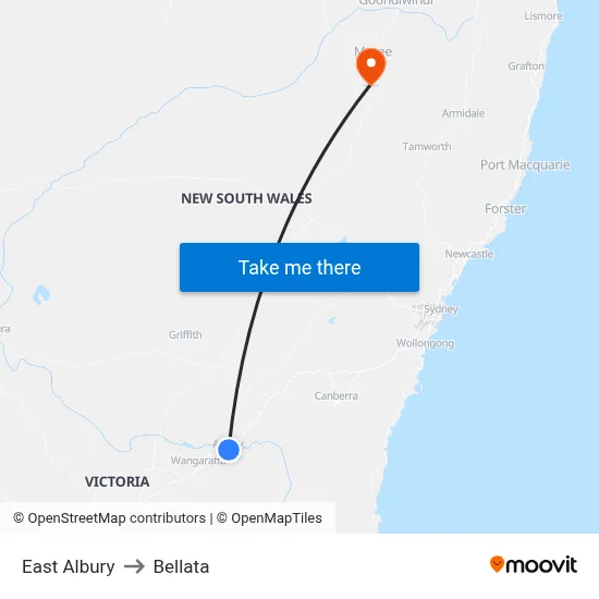 East Albury to Bellata map