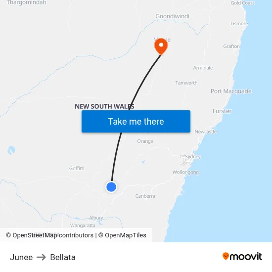 Junee to Bellata map