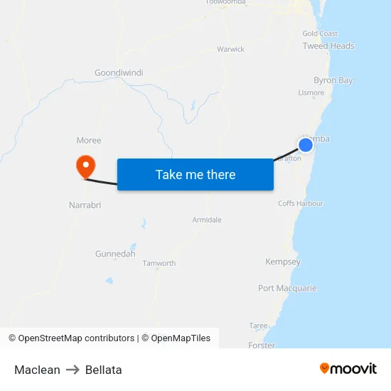 Maclean to Bellata map