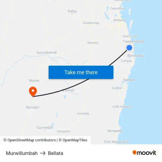 Murwillumbah to Bellata map
