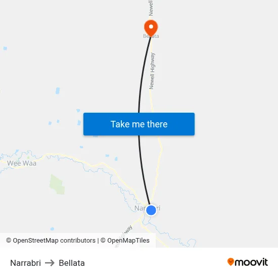 Narrabri to Bellata map