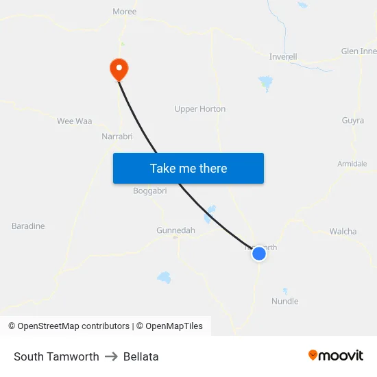 South Tamworth to Bellata map