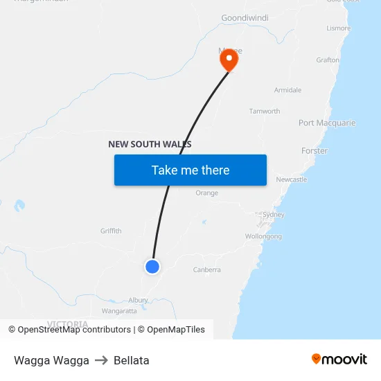 Wagga Wagga to Bellata map