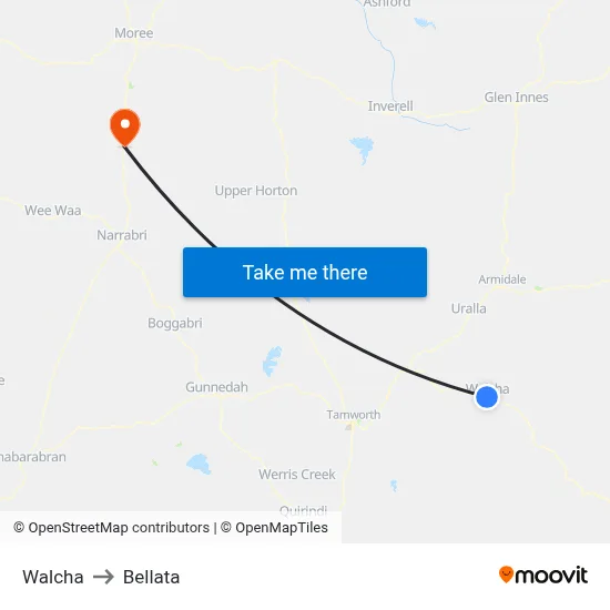 Walcha to Bellata map