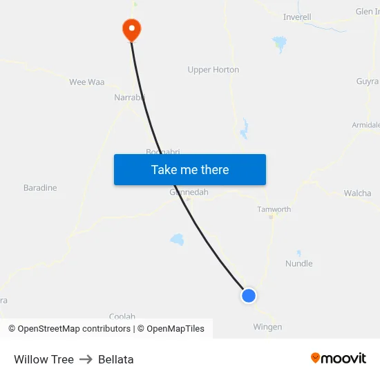 Willow Tree to Bellata map