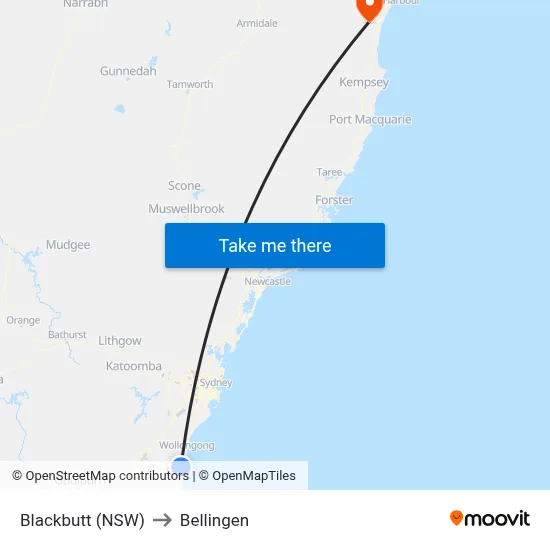 Blackbutt (NSW) to Bellingen map