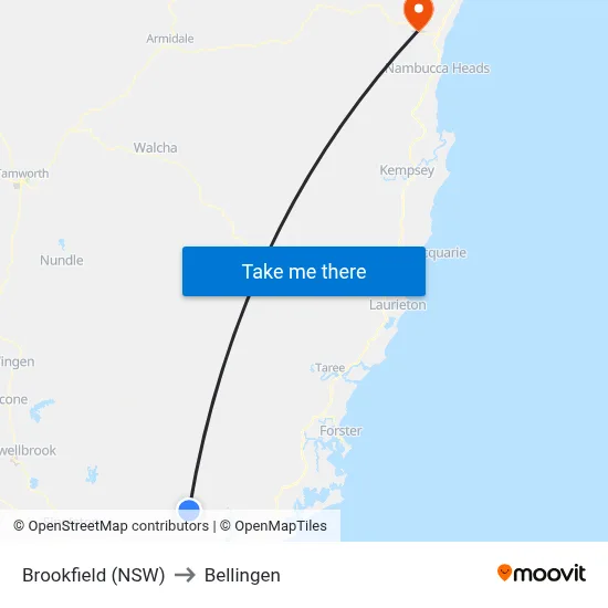 Brookfield (NSW) to Bellingen map