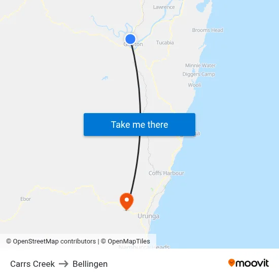 Carrs Creek to Bellingen map