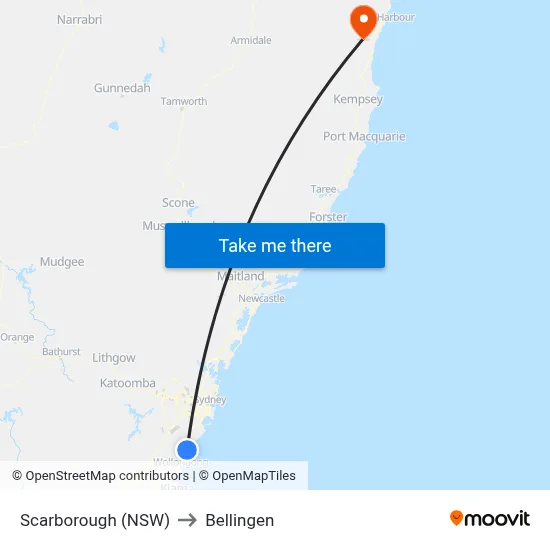 Scarborough (NSW) to Bellingen map