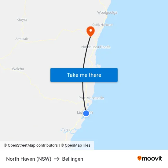 North Haven (NSW) to Bellingen map