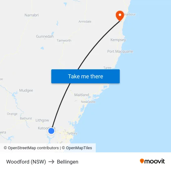 Woodford (NSW) to Bellingen map