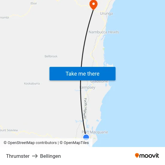 Thrumster to Bellingen map