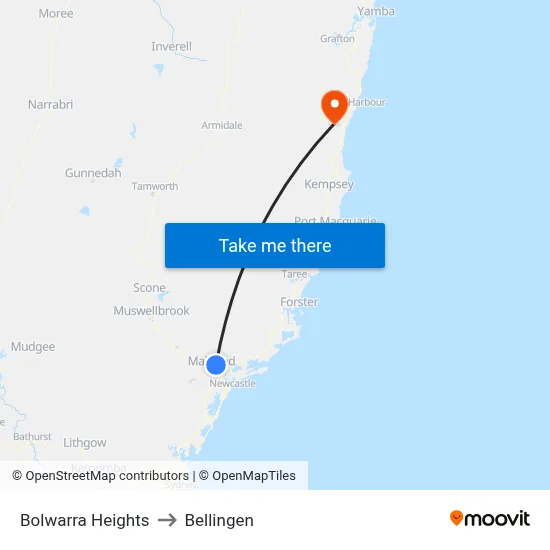 Bolwarra Heights to Bellingen map