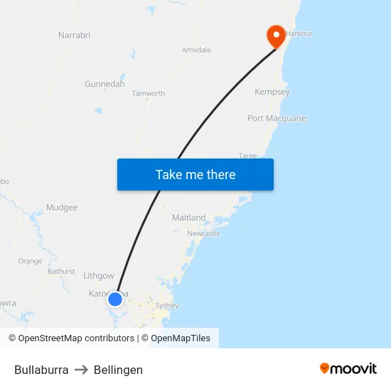 Bullaburra to Bellingen map