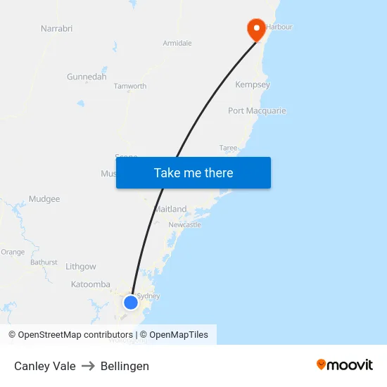 Canley Vale to Bellingen map