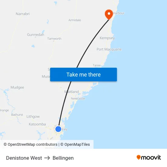 Denistone West to Bellingen map