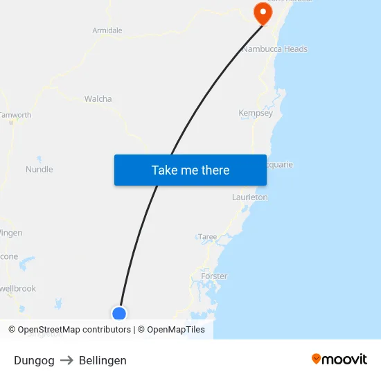 Dungog to Bellingen map