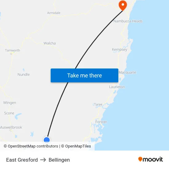 East Gresford to Bellingen map