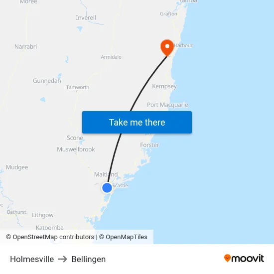 Holmesville to Bellingen map