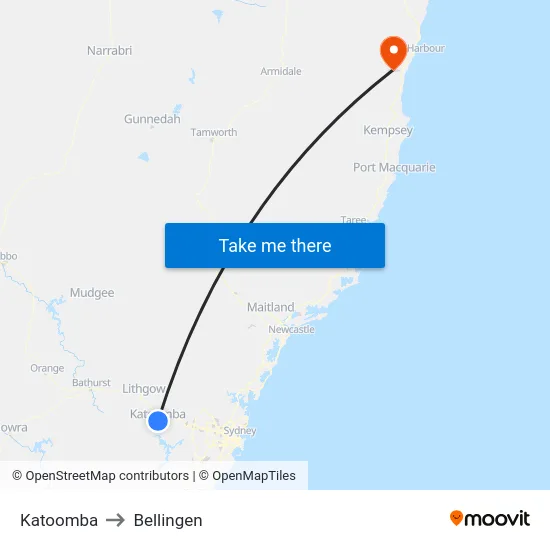 Katoomba to Bellingen map