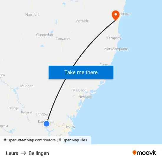 Leura to Bellingen map
