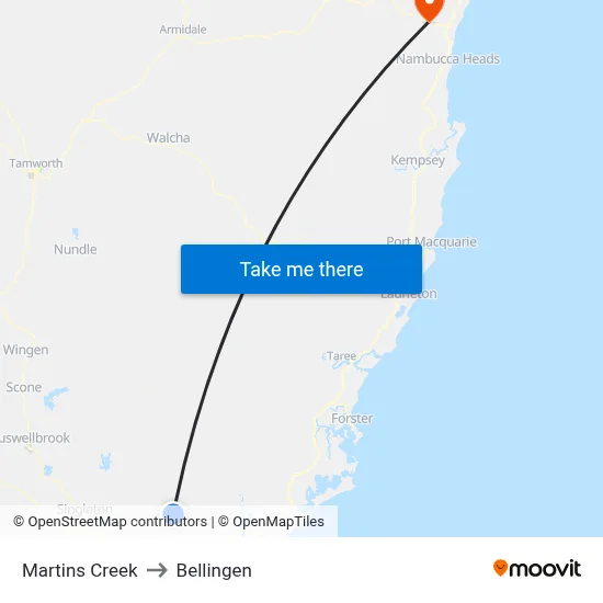 Martins Creek to Bellingen map