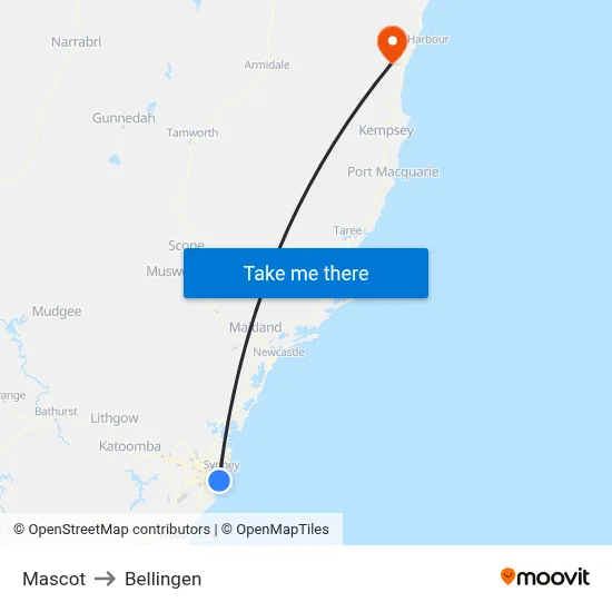 Mascot to Bellingen map