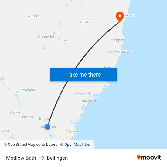Medlow Bath to Bellingen map