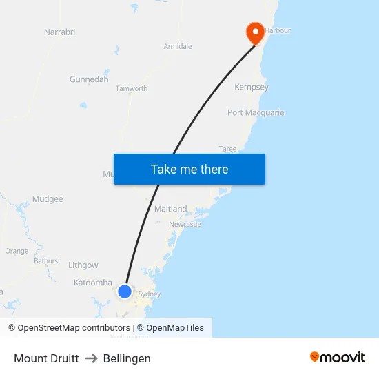 Mount Druitt to Bellingen map