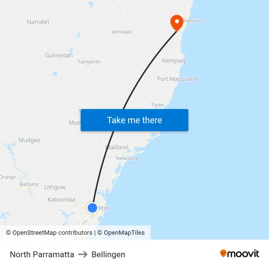 North Parramatta to Bellingen map
